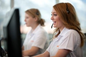 Red Headed customer support worker for Vivint