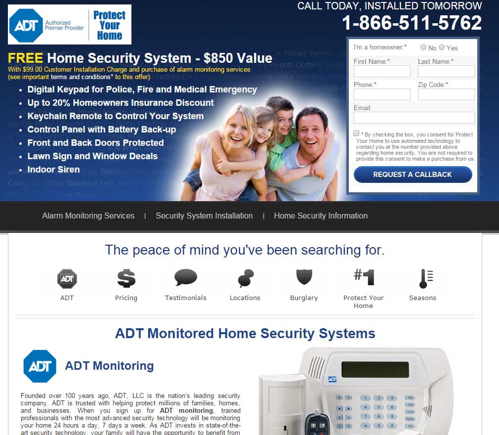 ADT Website Screenshot