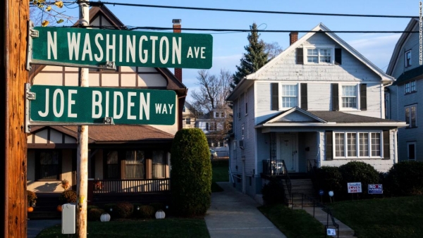Scranton, PA view of Joe Biden Way street sign